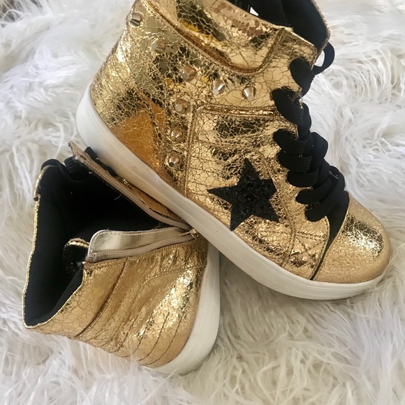 NINA GIRLS Gold Crackle High Tops With Black Star - Picture 2 of 3